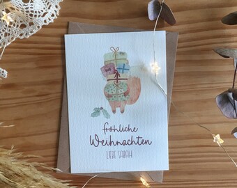 Weihnachtskarte , Postkarte Weihnachten, Weihnachtskarte Aquarell , Geschenk Weihnachten , Karte Fuchs , Weihnachtskarte Geschenke