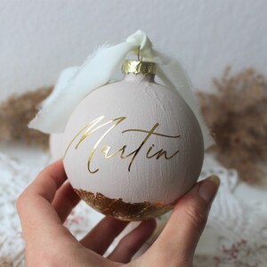 personalized Christmas balls, boho style Christmas balls, Christmas balls with names gold