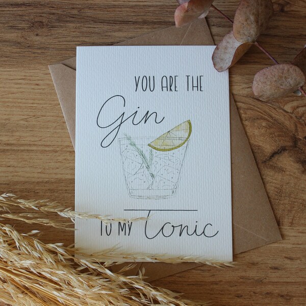 Postkarte "You are the Gin to my Tonic" ,Valentinstag Karte , Geschenk Valentinstag , Karte Jahrestag