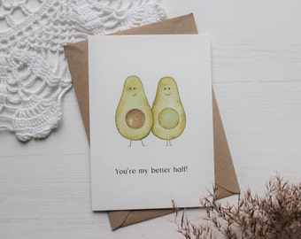 Valentinskarte Avocado , bessere Hälfte Karte , Postkarte Jahrestag , Valentinskarte Avocado