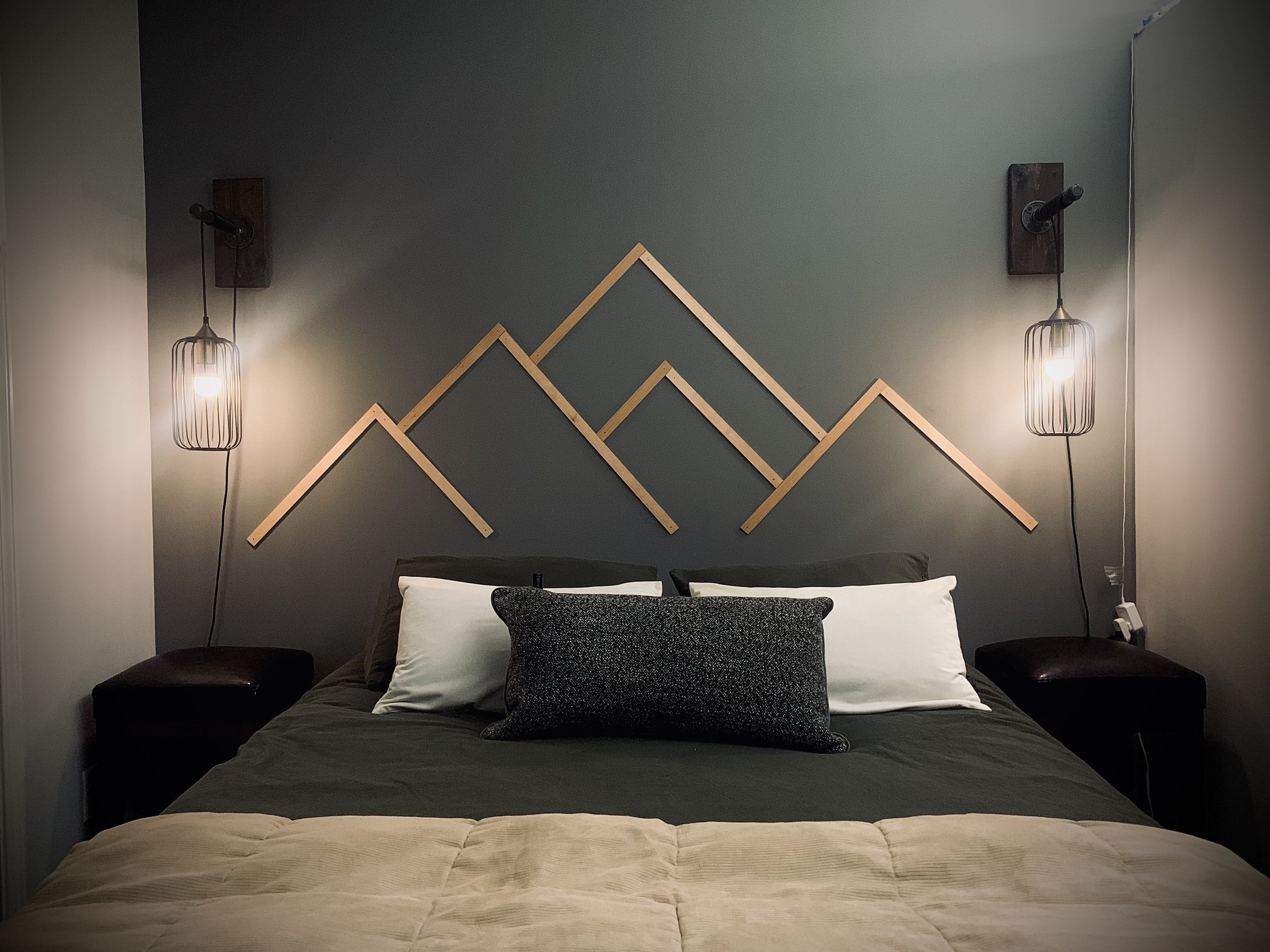 Cabecero Juego de lámparas de cabecera / Arte de madera / | Etsy