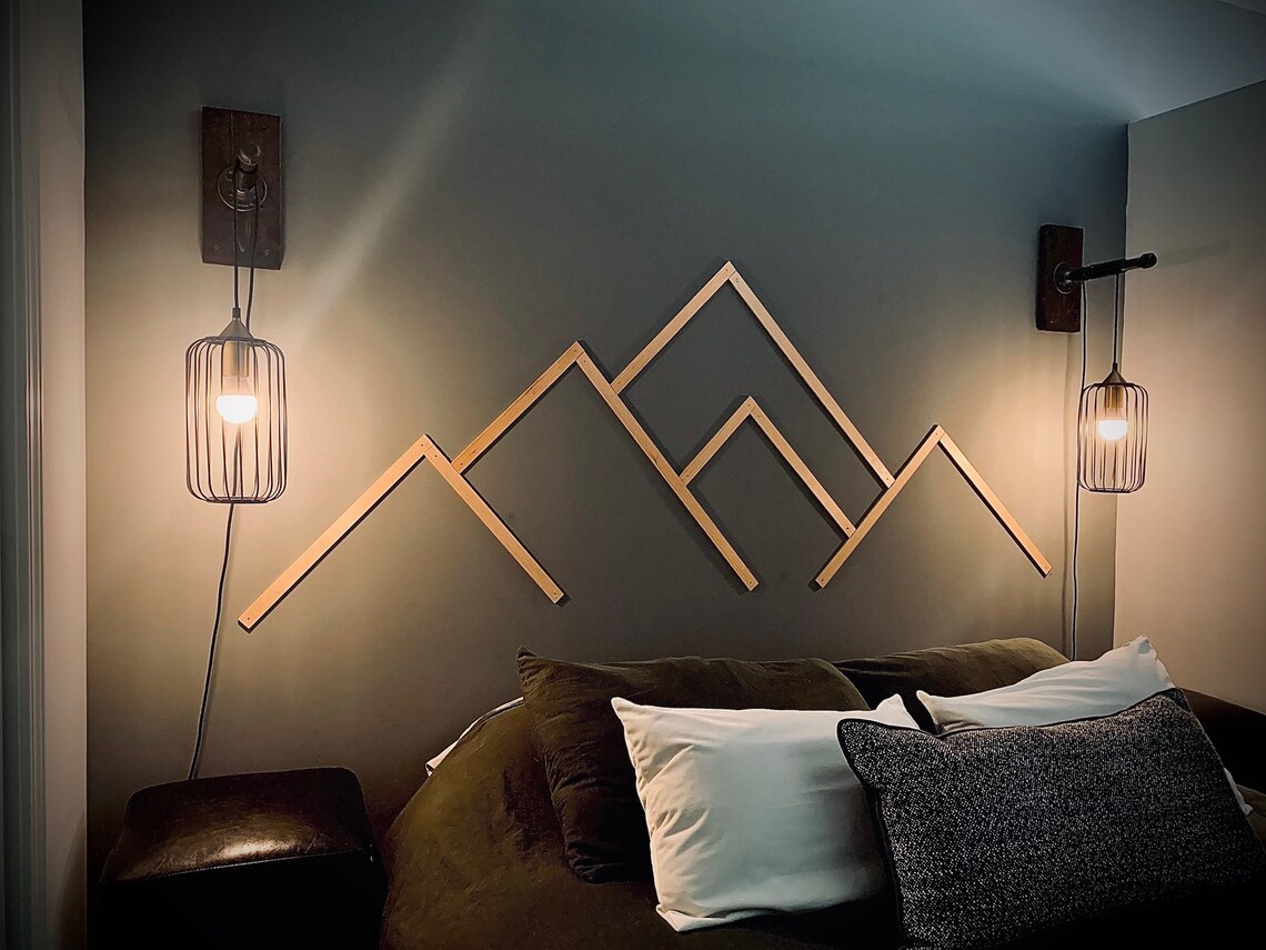 Cabecero Juego de lámparas de cabecera / Arte de madera / | Etsy