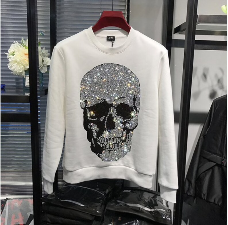 Rhinestone Skull Sweater Etsy