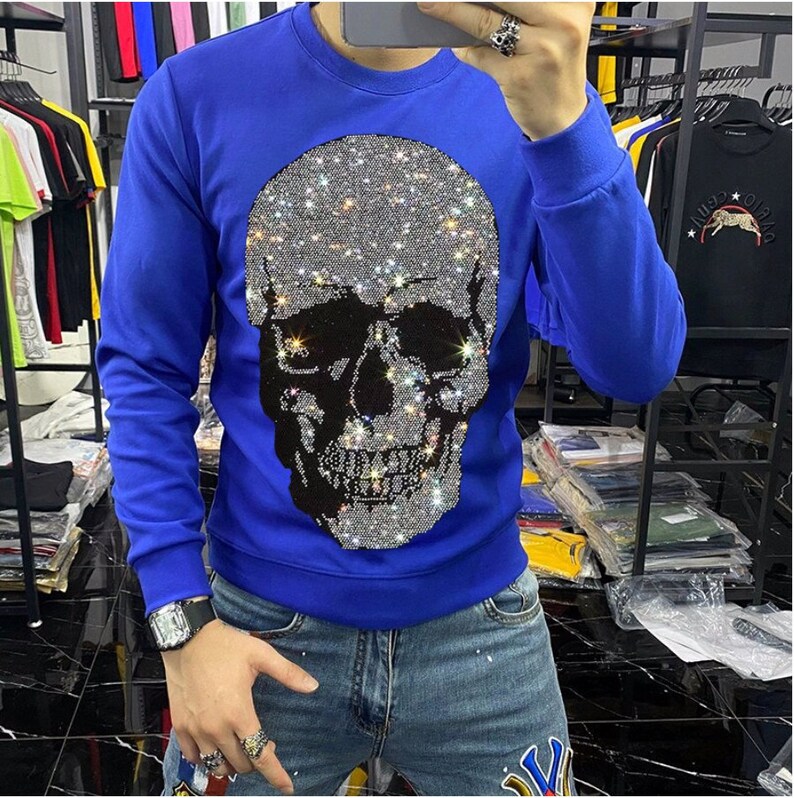 Rhinestone Skull Sweater Etsy