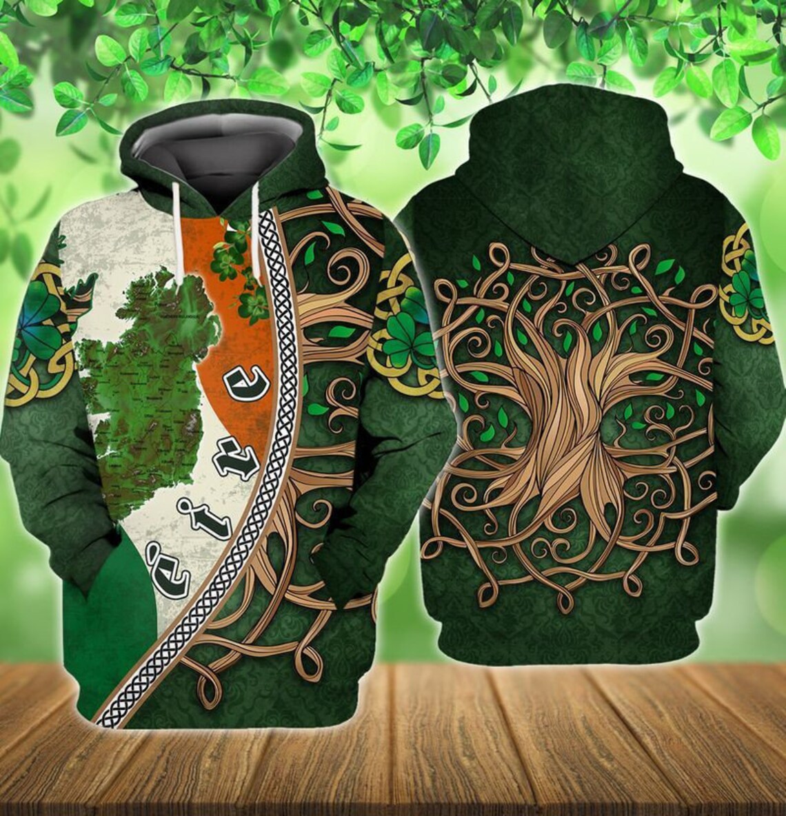 Map Clover Leaf Hooded Sweatshirt Shamrock Hoodie Sweater for | Etsy