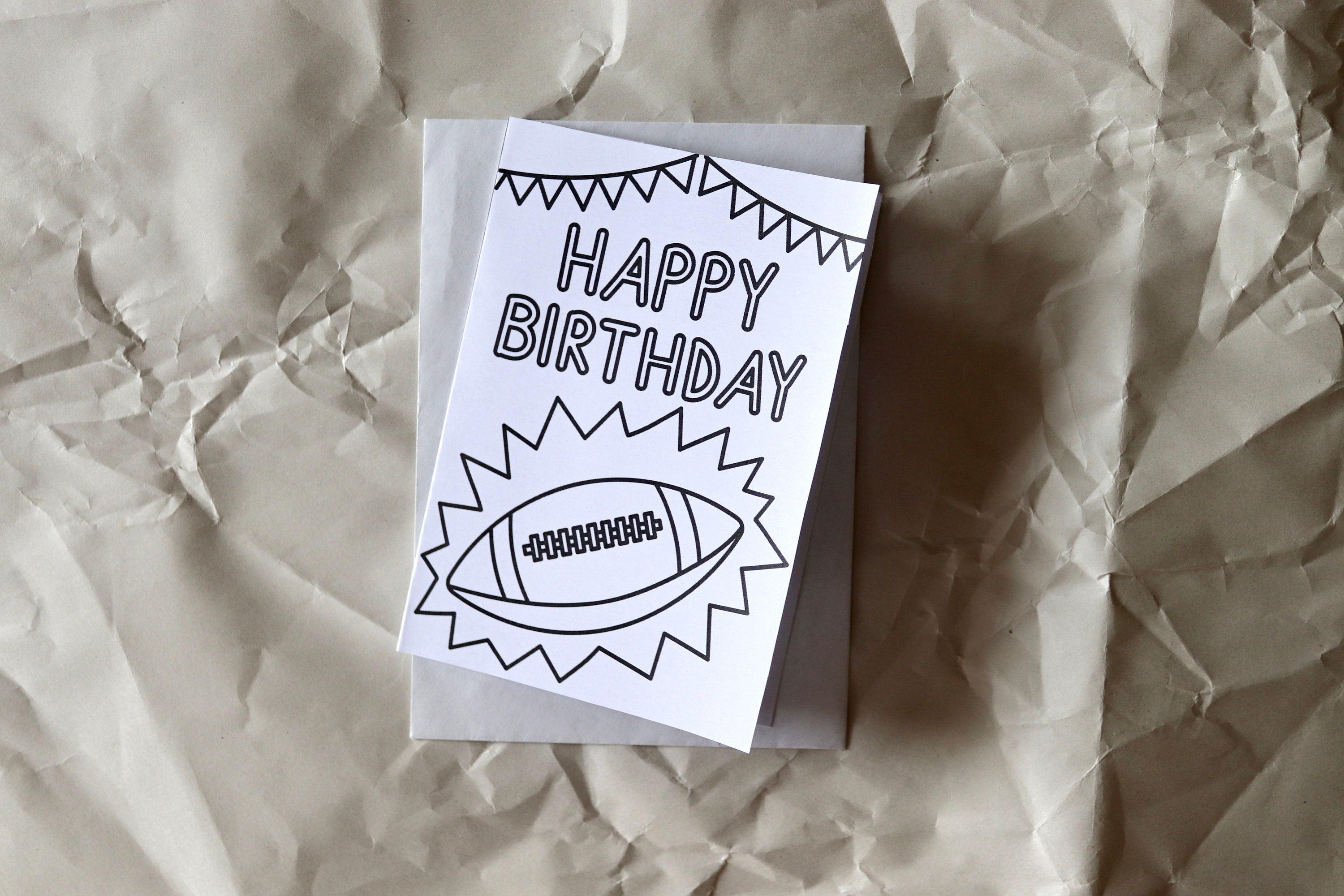 Happy Birthday Coloring Card for Kids Who Loves Football and Coloring ...