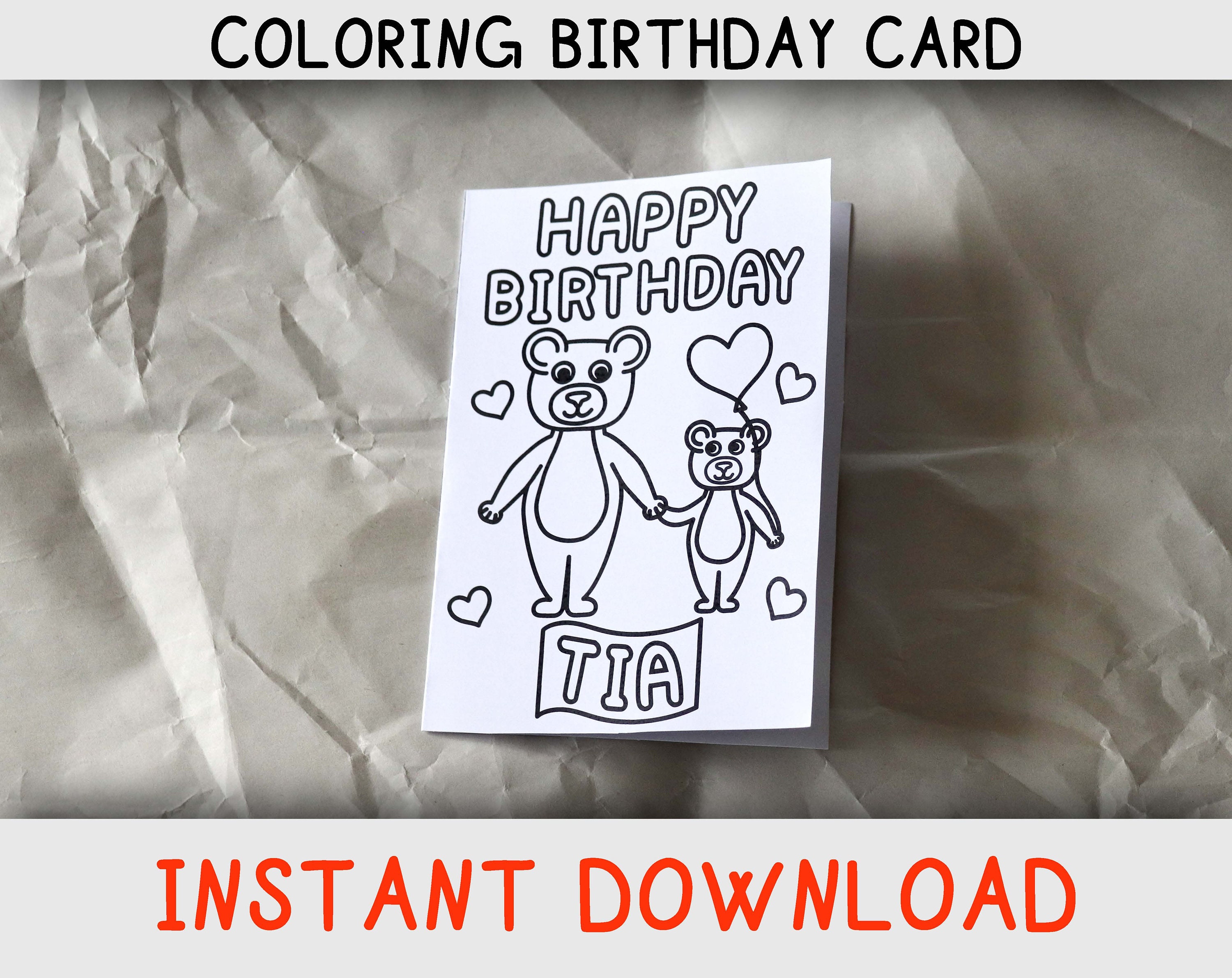 happy birthday coloring card for tia from child childern etsy