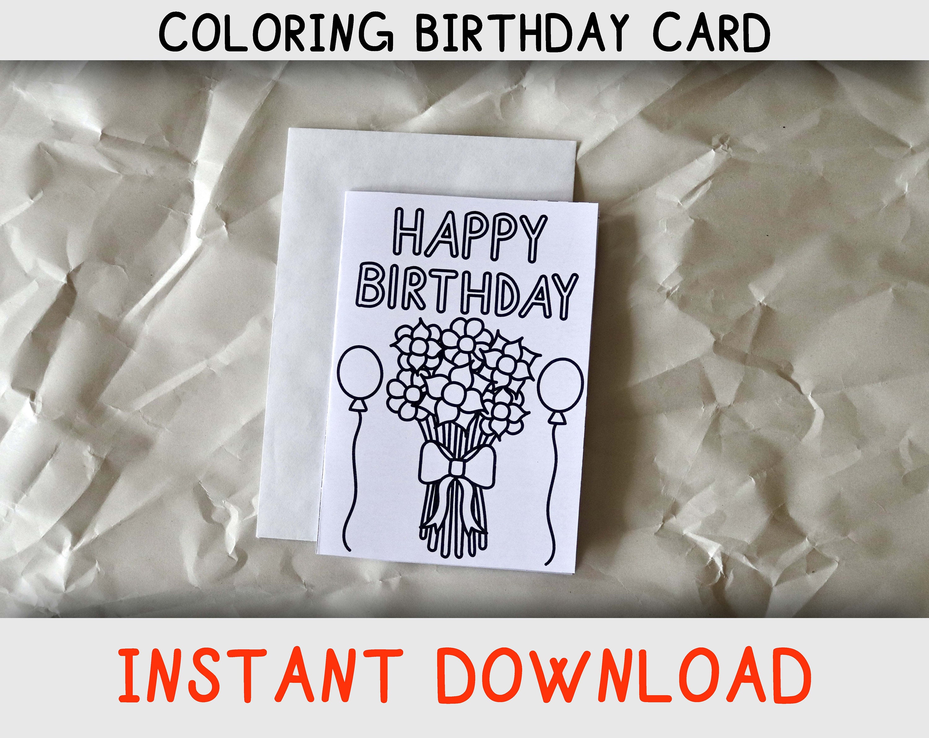 Happy Birthday Coloring Card With Flower Bouquet to Color, Printable