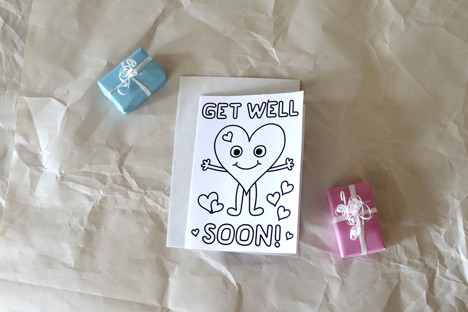 Printable Coloring Get Well Soon Card With Hugging Heart, Instant ...