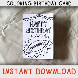 Carte de coloriage joyeux anniversaire pour les enfants qui aiment le football et les pages à colorier, carte d’anniversaire imprimable pour les amateurs de football américain, télécharger
