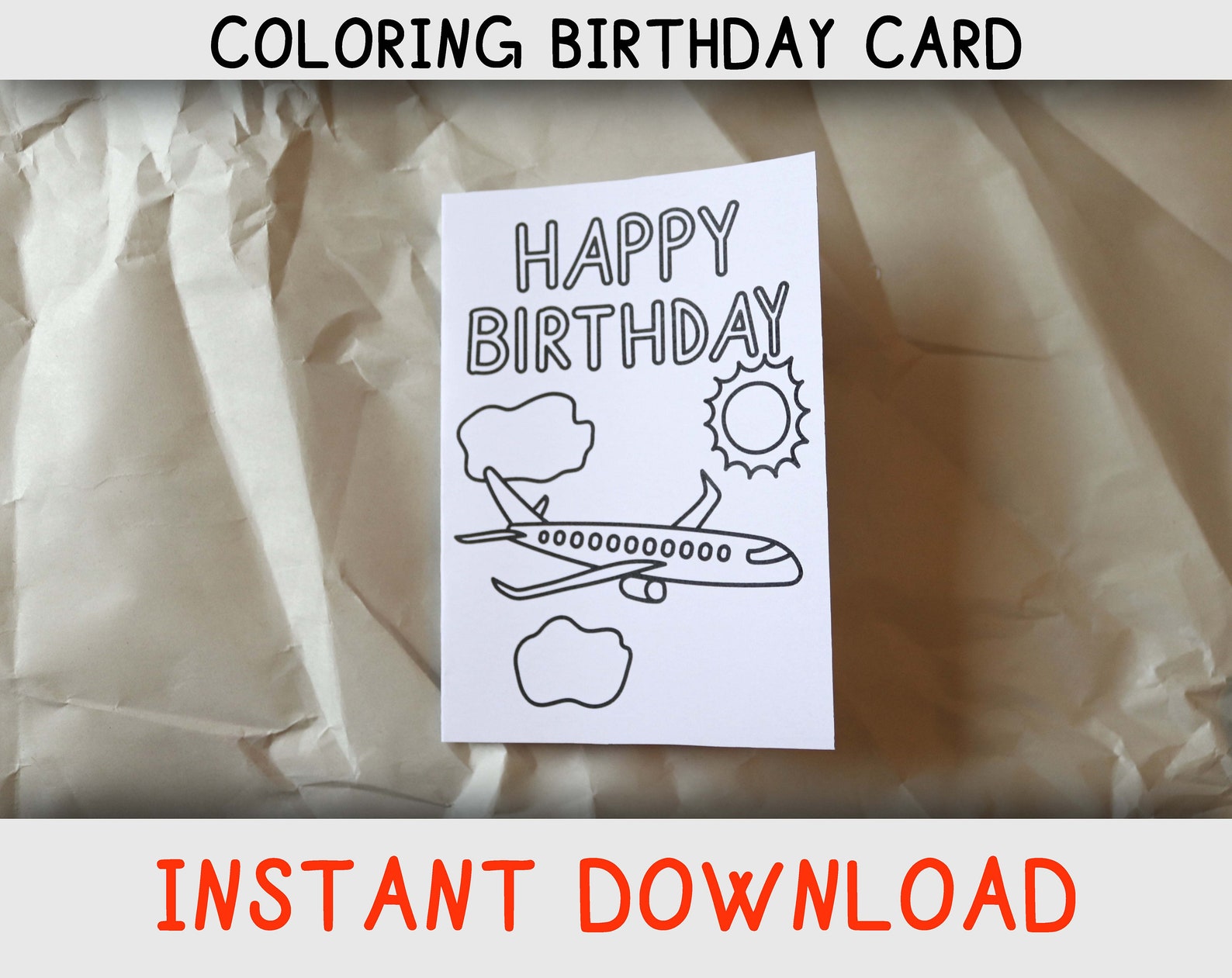 Happy Birthday Coloring Card for Kids Who Loves Airplanes and Coloring ...