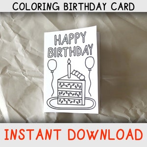 Carte de coloriage joyeux anniversaire avec tranche de gâteau d'anniversaire, carte d'anniversaire imprimable pour avec tranche de gâteau pour les amateurs de gâteau, téléchargement numérique instantané