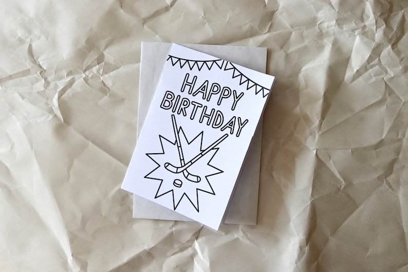 Happy Birthday Coloring Card for Kids Who Loves Ice Hockey and Coloring ...