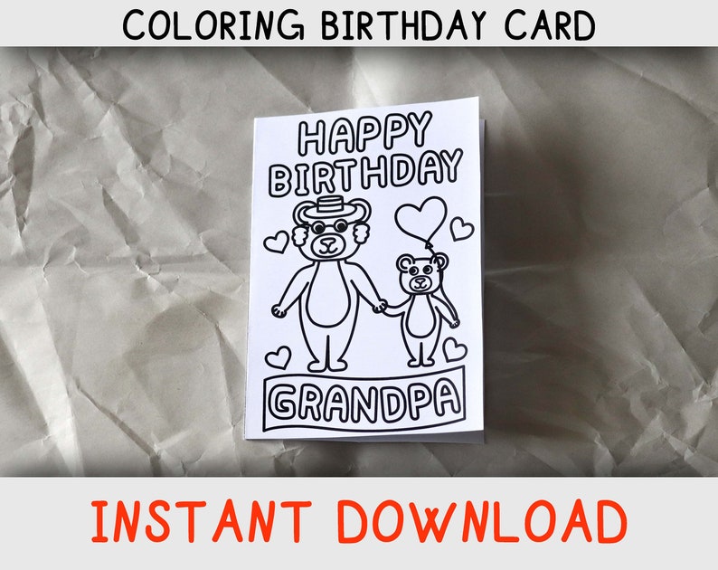 happy birthday coloring card for grandpa from child childern etsy