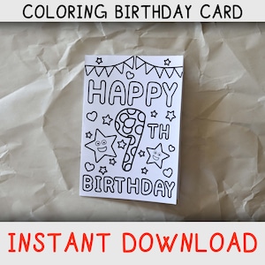 Happy Birthday Coloring Card for nine year old who loves Coloring pages, Printable Birthday card for 9th / ninth birthday, Instant download