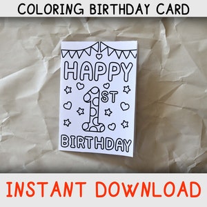 Alles Gute zum Geburtstag Malkarte für Kinder zum ersten Geburtstag und wer liebt Malvorlagen, Printable Geburtstagskarte für den ersten Geburtstag Sofort download