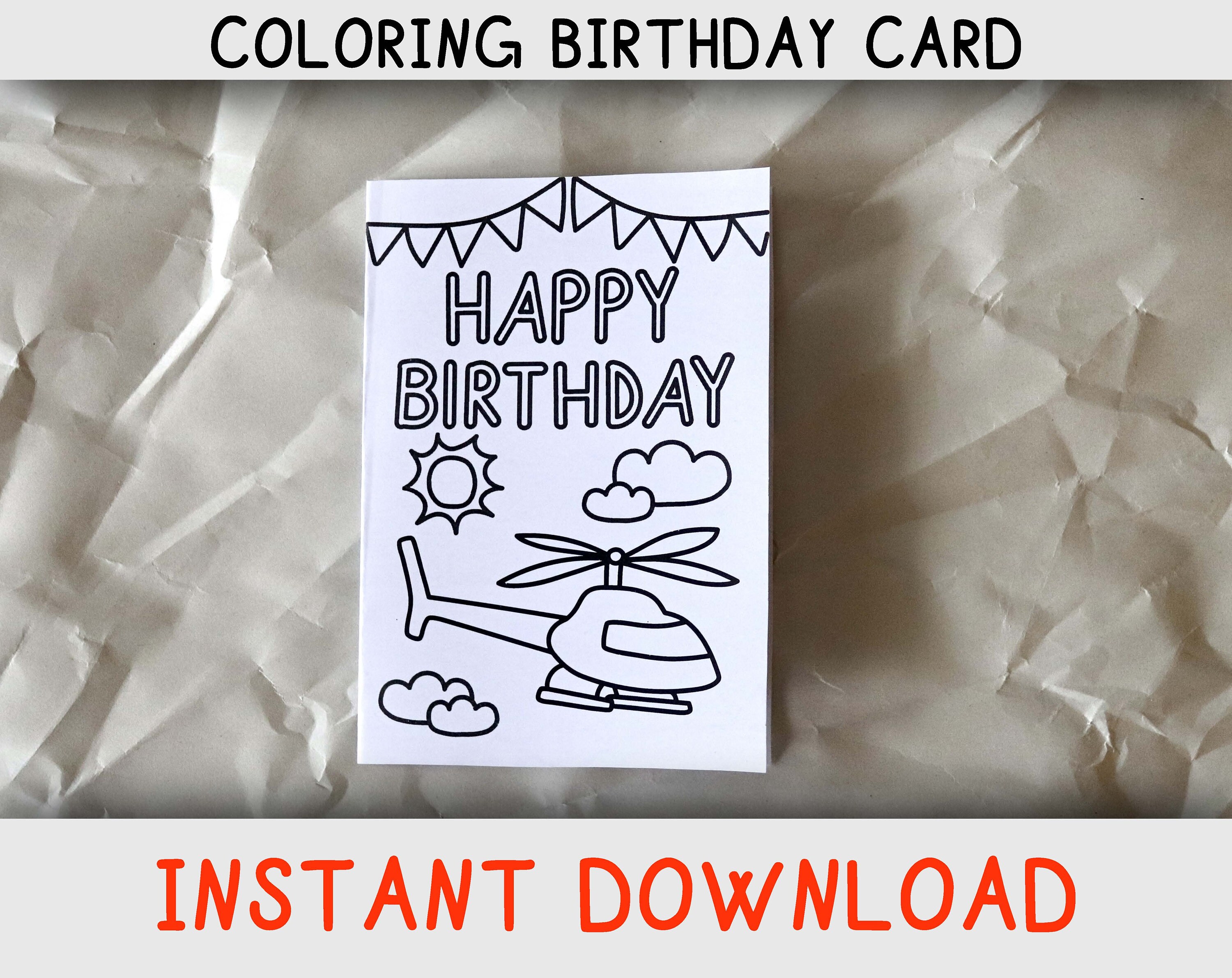 happy birthday coloring card for kids who loves helicopters etsy