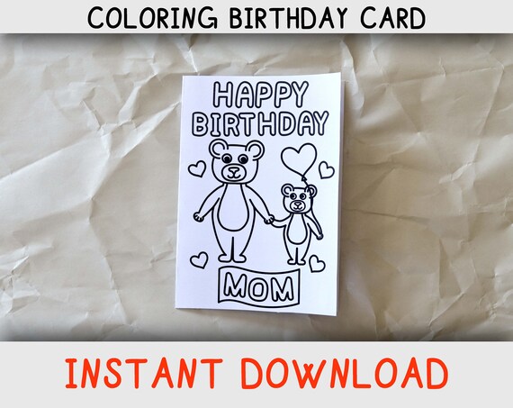 happy birthday coloring card for mom from child childern etsy