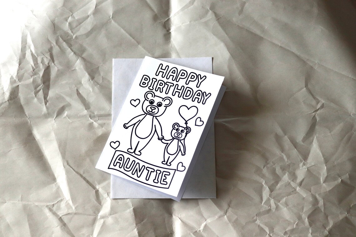 Happy Birthday Coloring Card for Auntie From Child / Childern With ...