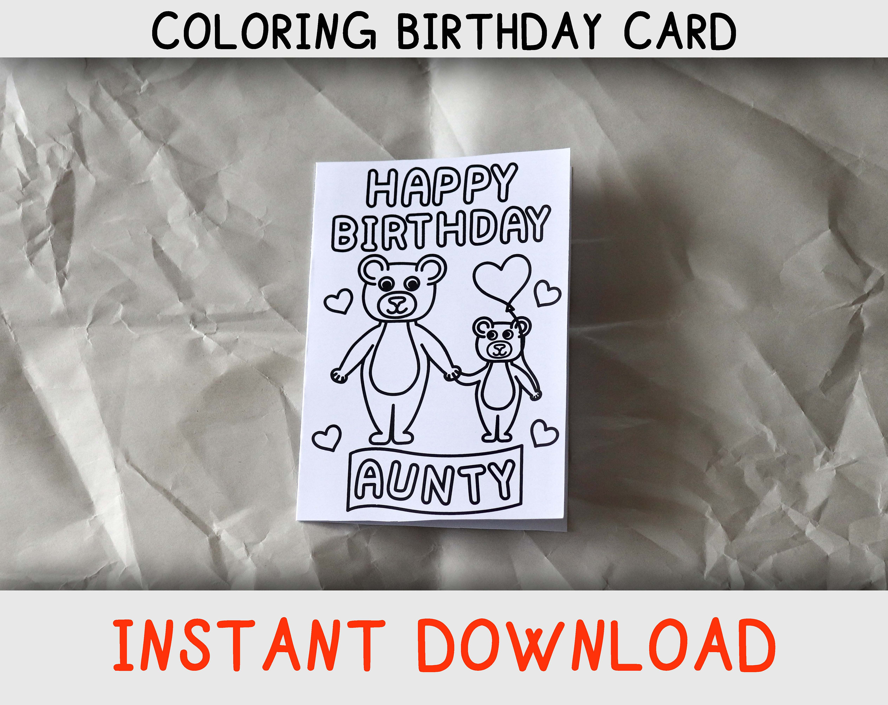 Happy Birthday Coloring Card for Aunty From Child / Childern With Bears ...