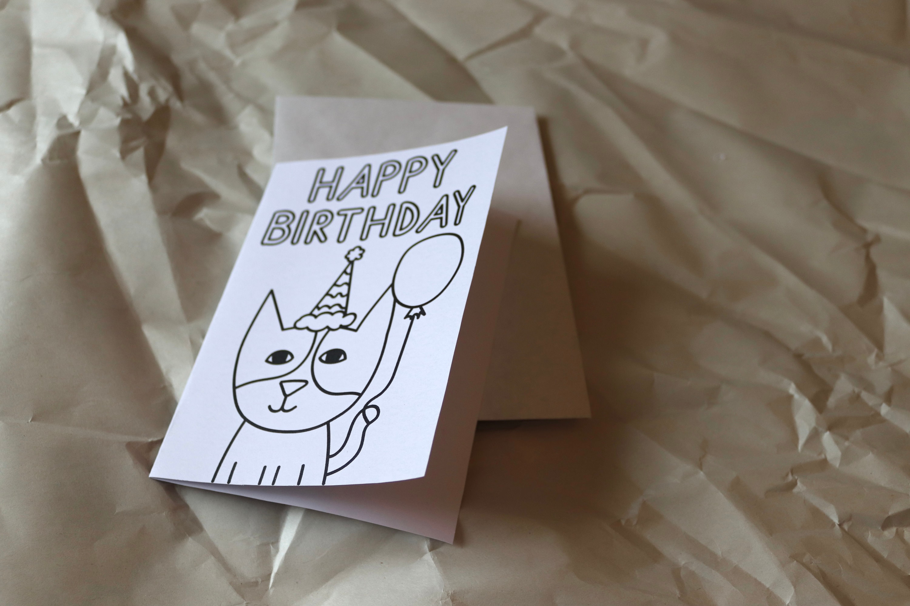 Happy Birthday Coloring Card for Kids Who Loves Cats and Coloring Pages ...