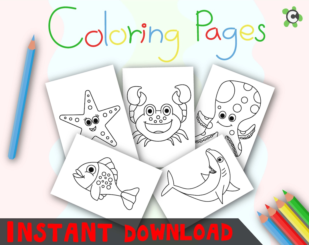 Sea Life Coloring Pages, Instant Download Coloring Pages, Coloring