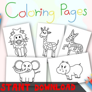 Wild Animals Coloring Pages for Kids (Digital Download)