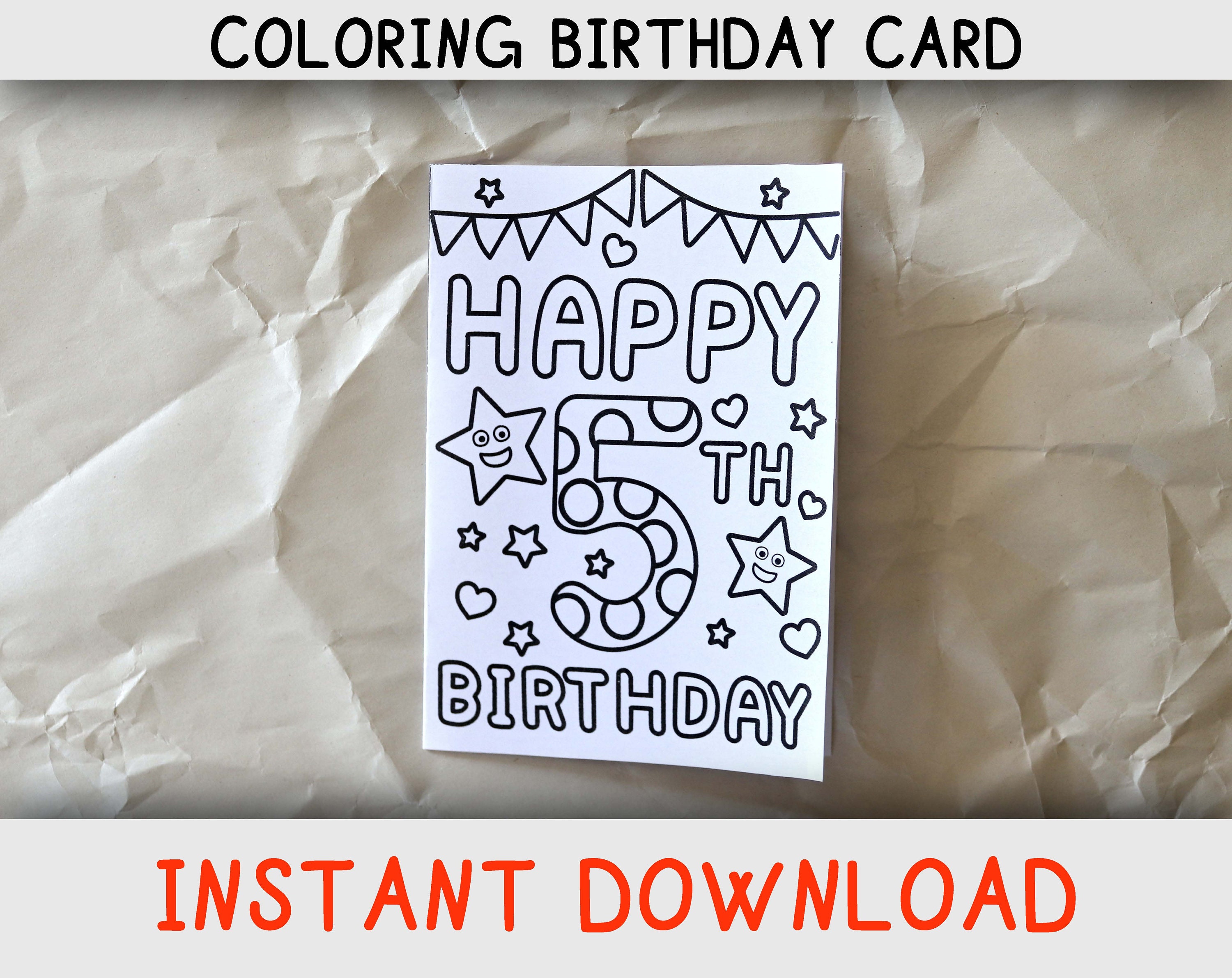 happy birthday coloring card for five year old who loves etsy