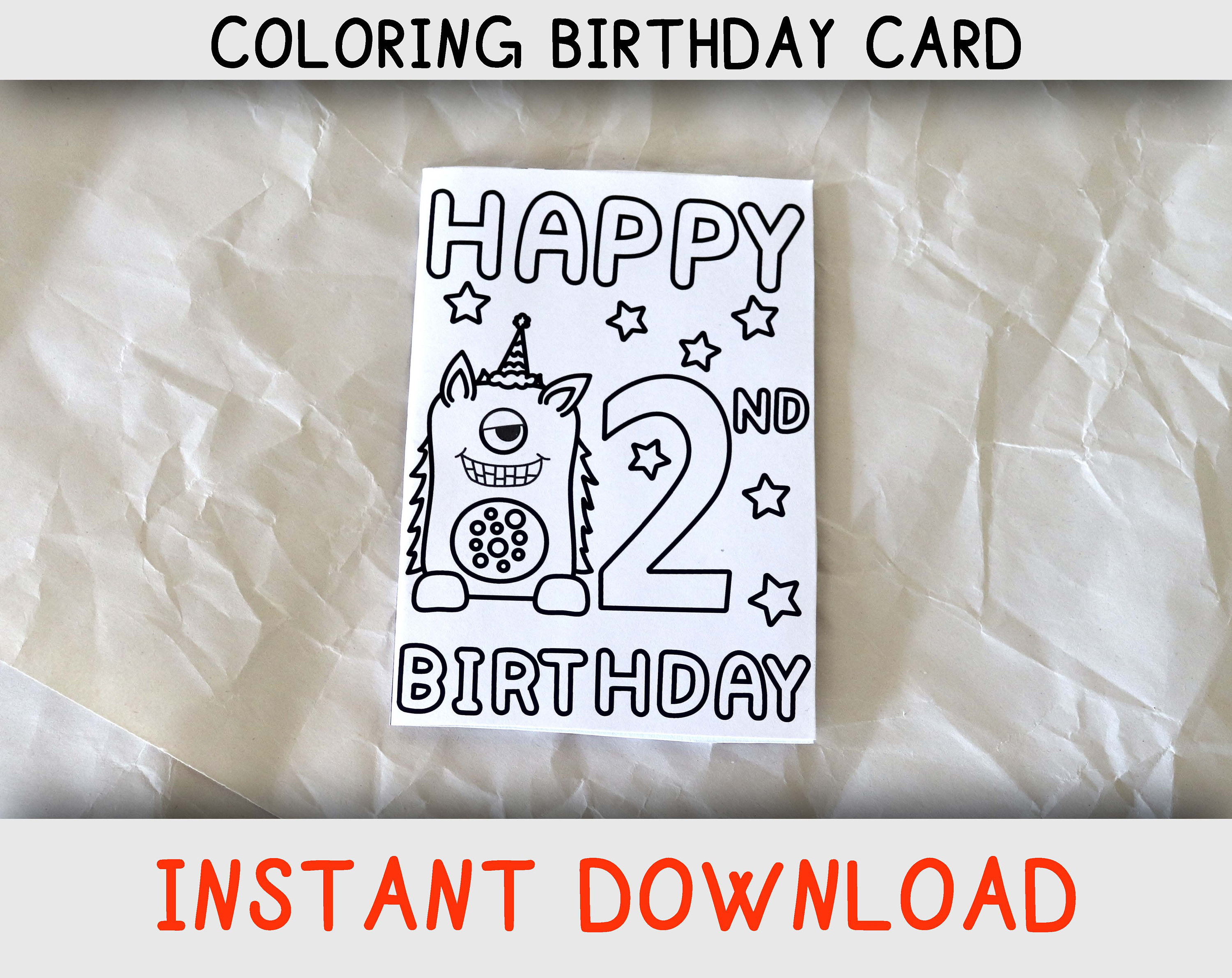 happy birthday coloring card for two year old who loves etsy