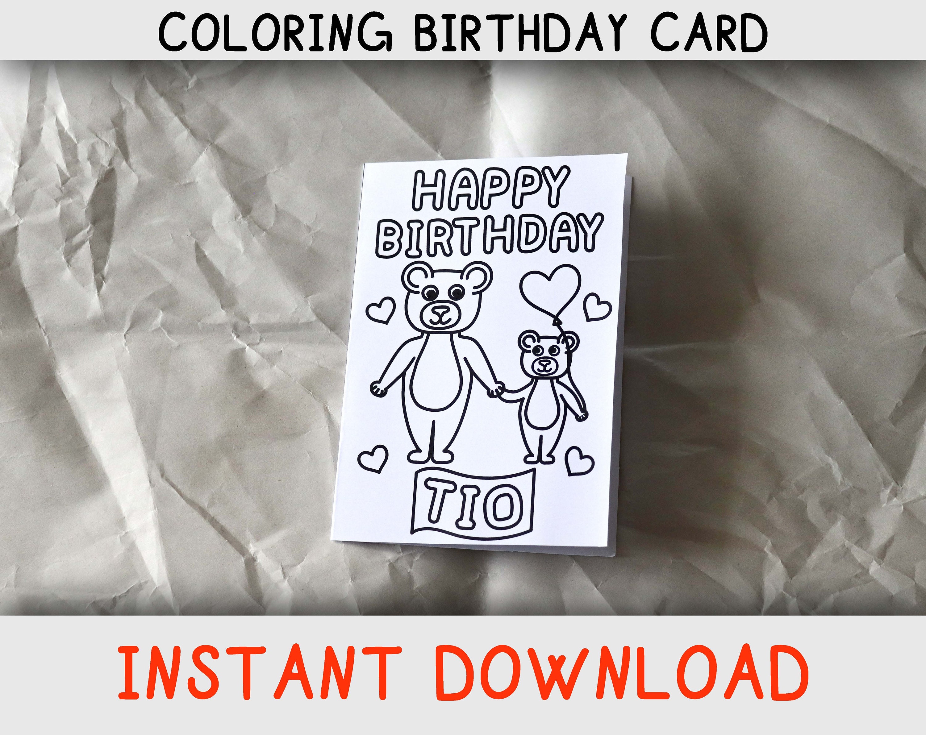 Happy Birthday Coloring Card for Tio From Child / Childern With Bears ...