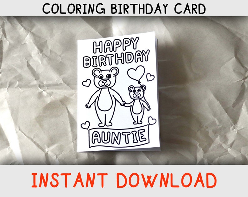 Happy Birthday Coloring Card for Auntie From Child / Childern With ...