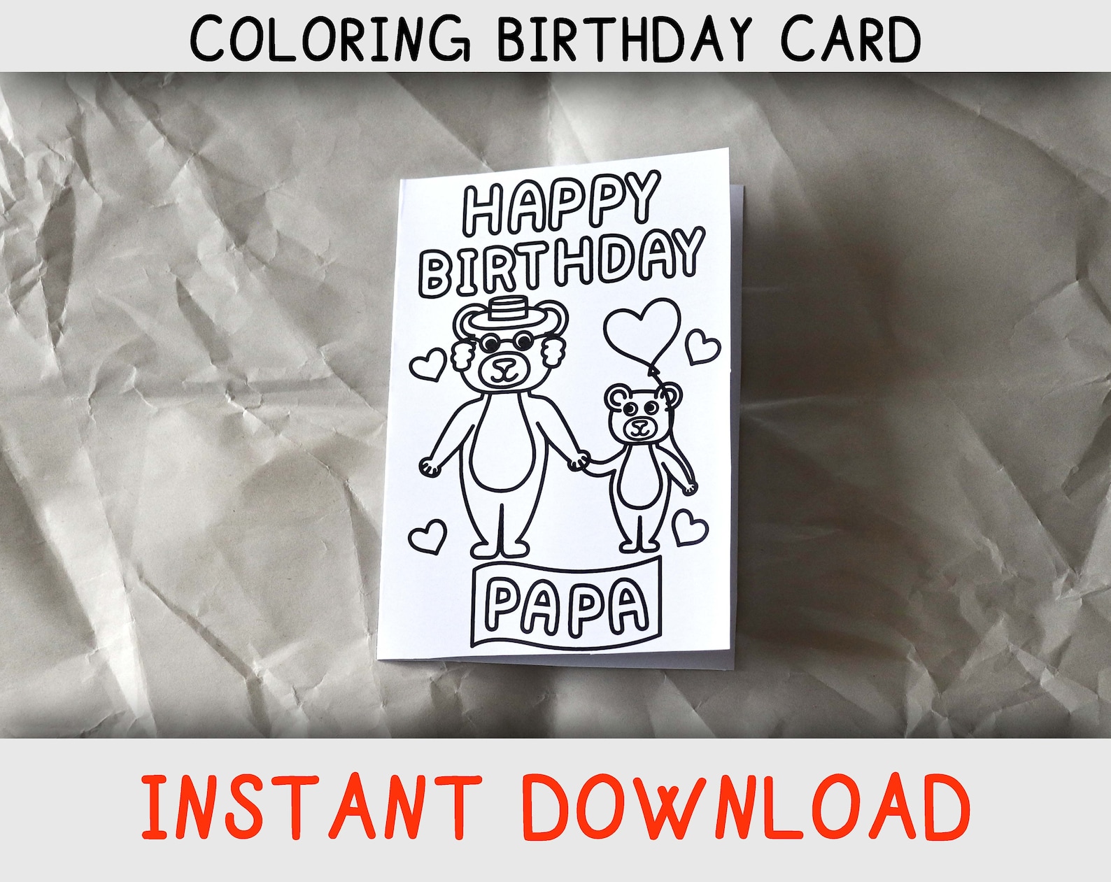 Happy Birthday Coloring Card for Papa From Child / Childern With Bears ...