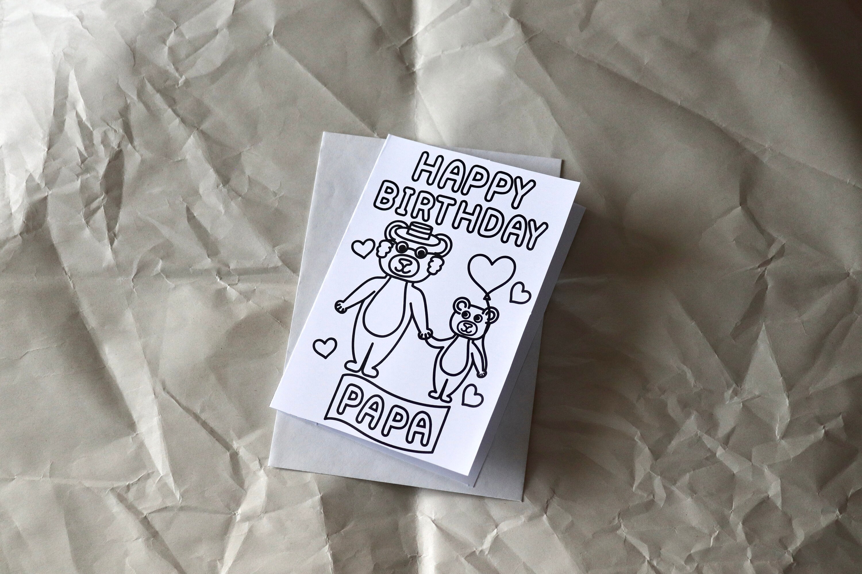Happy Birthday Coloring Card for Papa From Child / Childern With Bears ...