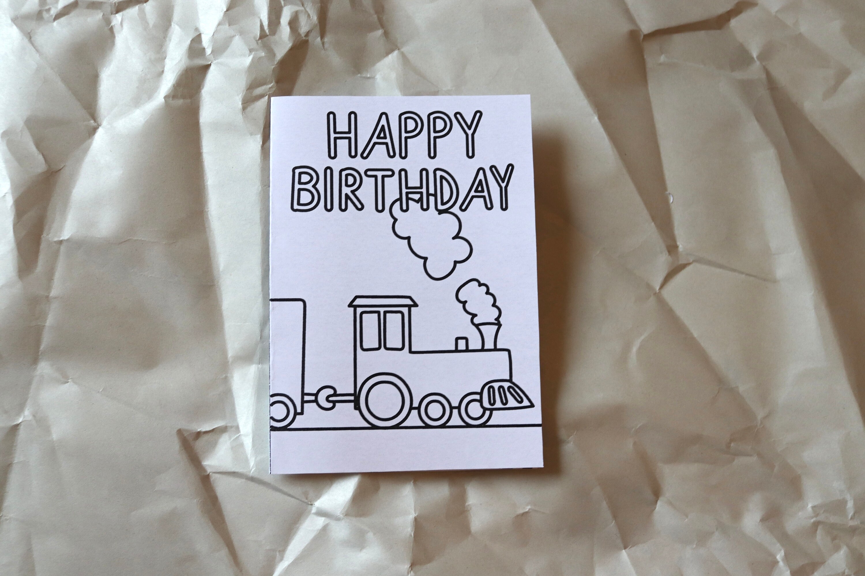 Happy Birthday Coloring Card for Kids Who Loves Trains and Coloring Pages, Birthday Card for ...