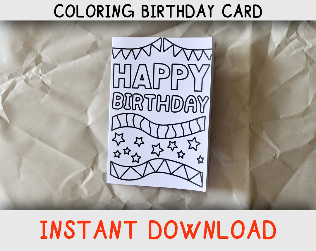 Printable Happy Birthday Coloring Card for Kids (digital Download ...