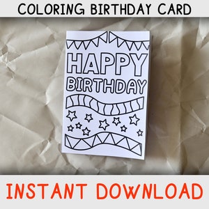 Cartão para colorir de feliz aniversário para crianças que adoram páginas para colorir, cartão de aniversário divertido para imprimir para crianças e adultos que gostam de colorir, baixar