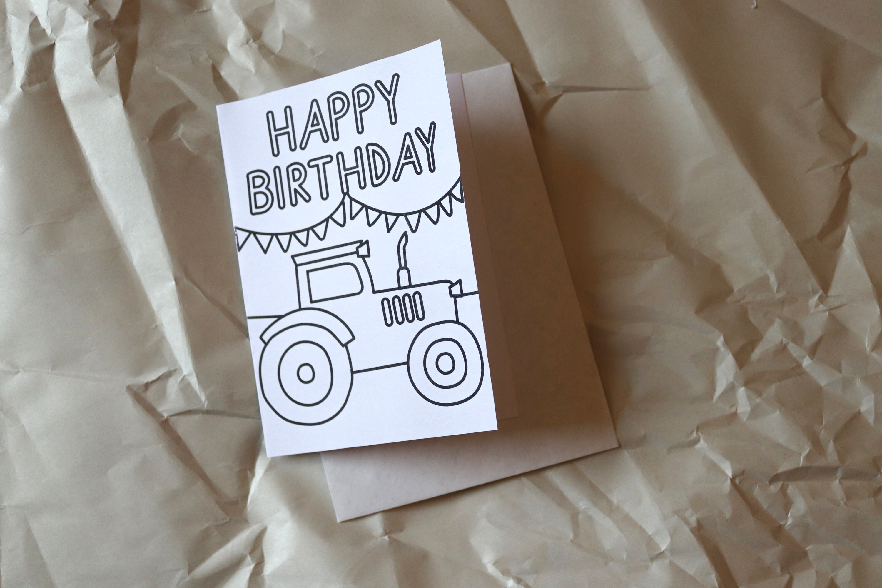 Happy Birthday Coloring Card for Kids Who Loves Tractors and Coloring ...
