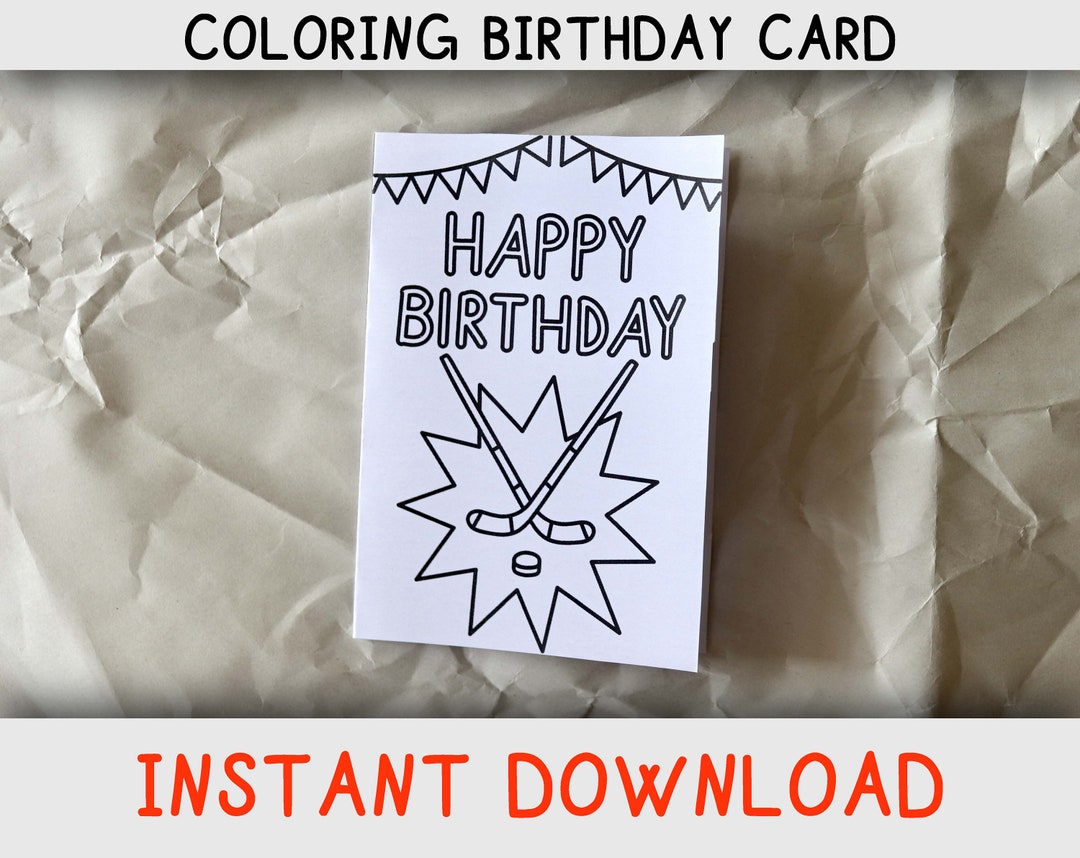 Happy Birthday Coloring Card for Kids Who Loves Ice Hockey and - Etsy