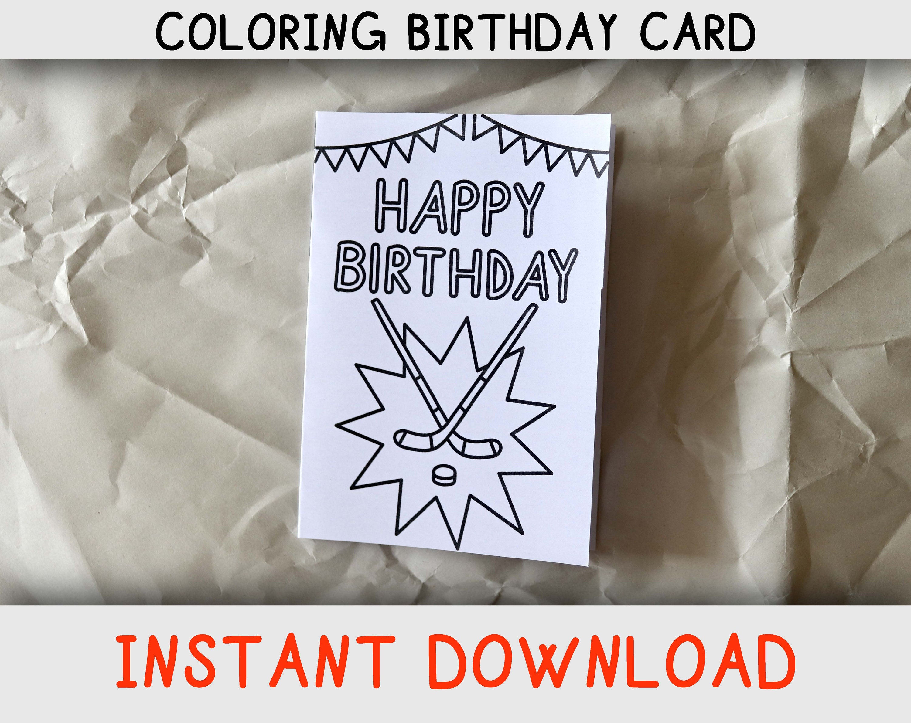 Happy Birthday Coloring Card for Kids Who Loves Ice Hockey and Coloring ...