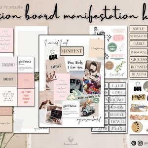 Vision Board Manifestation Kit | Dream Board Kit | Ästhetische Zitate | Digital | Druckbare Sticker