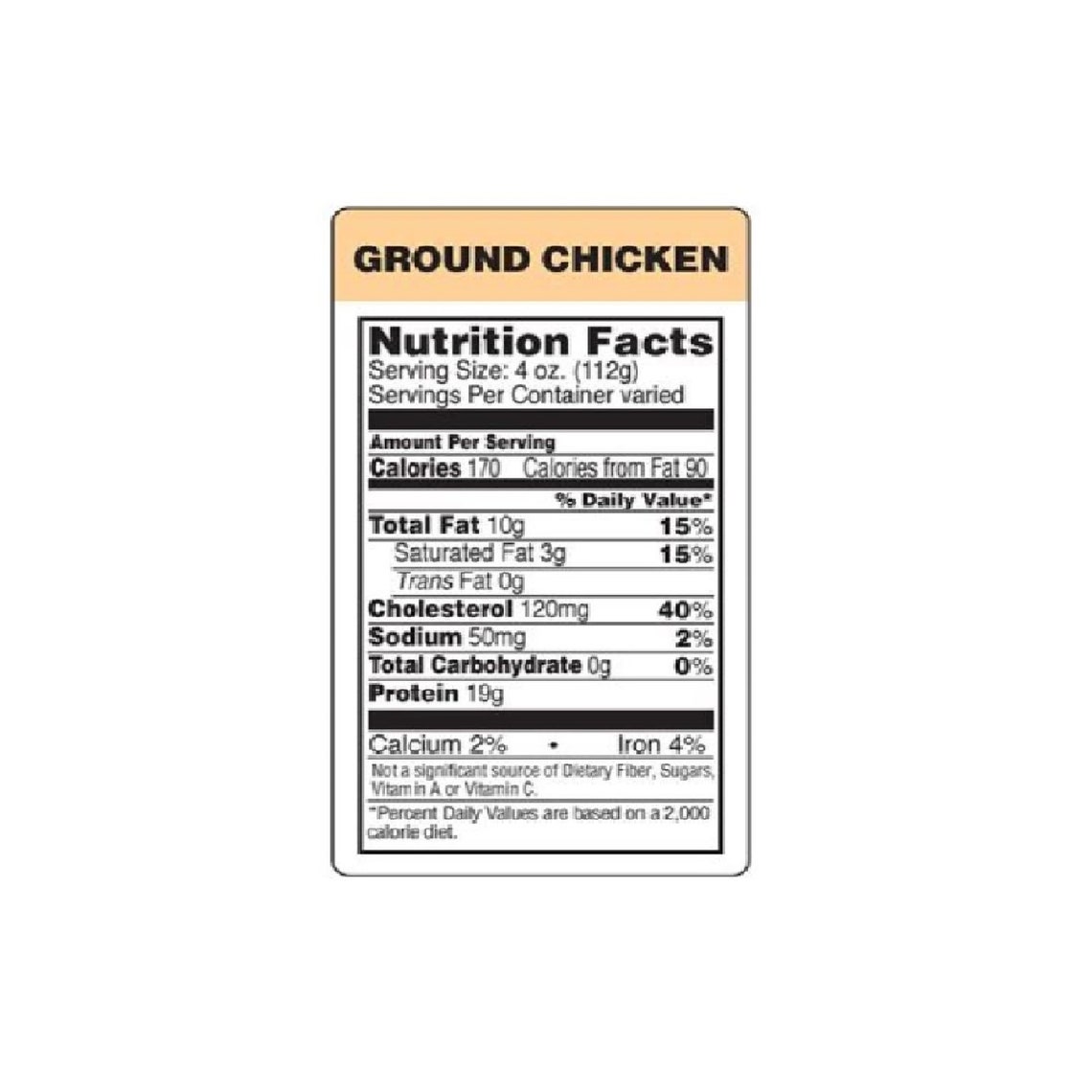 GROUND CHICKEN Nutrition Facts Label / Sticker, 1.5 X 3 Rectangle Shape