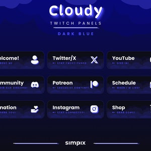 Cloudy Twitch Panels | Dark Blue | 17 Panels