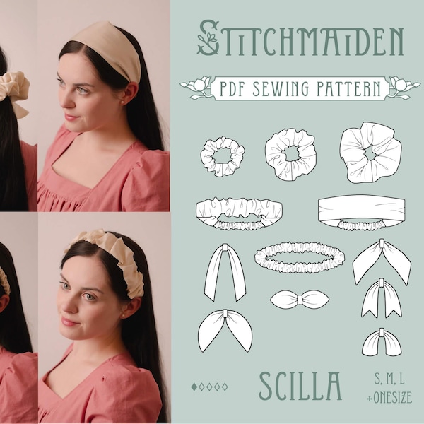 Scilla Scrunchie & Headband Pack | S, M, L | PDF Sewing pattern | Instant download A4, US Letter, A0 | Hair Accessoire, beginner/easy DIY