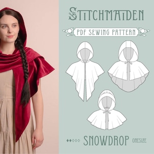 Snowdrop Cape | ONESIZE | PDF Sewing pattern | Instant download A4, US Letter, A0 pattern | 3 versions fairytale cottagecore cape hood cloak