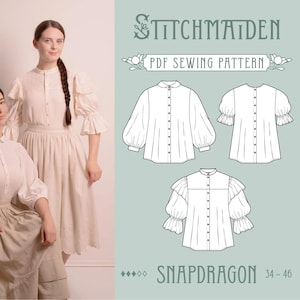 Snapdragon Blouse | EU 34-46 | PDF Sewing pattern | Instant download A4, US Letter, A0 pattern | 3 versions statement sleeve shirt