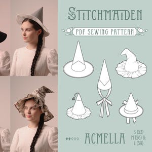 Acmella Witch Hat Pack | PDF Sewing Pattern - beginner - S, M & L teenager, female and men's halloween costume accessory - wizard hat