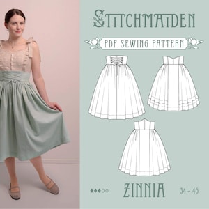 Zinnia Skirt | EU 34-46 | PDF Sewing pattern | Instant download A4, US Letter, A0 pattern | 3 versions corset waist vintage skirt + boning