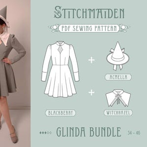 Glinda Bundle | EU 34-46 | PDF Sewing pattern | Instant download A4, US Letter, A0 pattern | Best Deal - 3 in 1 (Dress, Witch Hat, Collar)