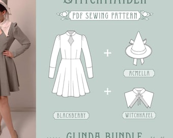 Glinda Bundle | EU 34-46 | PDF Sewing pattern | Instant download A4, US Letter, A0 pattern | Best Deal - 3 in 1 (Dress, Witch Hat, Collar)