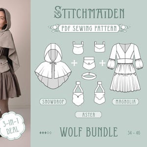 Wolf Bundle | EU 34-46 | PDF Sewing pattern | Instant download A4, US Letter, A0 pattern | 3 in 1 (Dress, Bag/Fanny Pack, Hood/Cape)